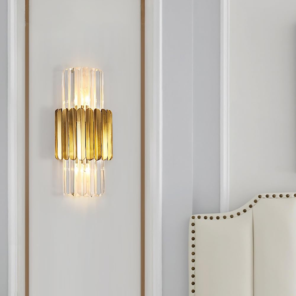 18 inch Crystal Wall Light Fixture, Luxury Modern Wall Flush Mount Wall Lamp Sconce for Bedroom Living Room Dining Room Indoor Lighting, Gold Bathroom Vanity Mirror Light Included Bulb