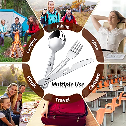 12 Sets Camping Utensil Combo 4 In 1 Hiking Cutlery Set Multifunction Stainless Steel Folding Spoon Knife Fork Bottle Opener Outdoor Set Travel Portable Camping Cooking Gear With Carrying Bag #TOP6