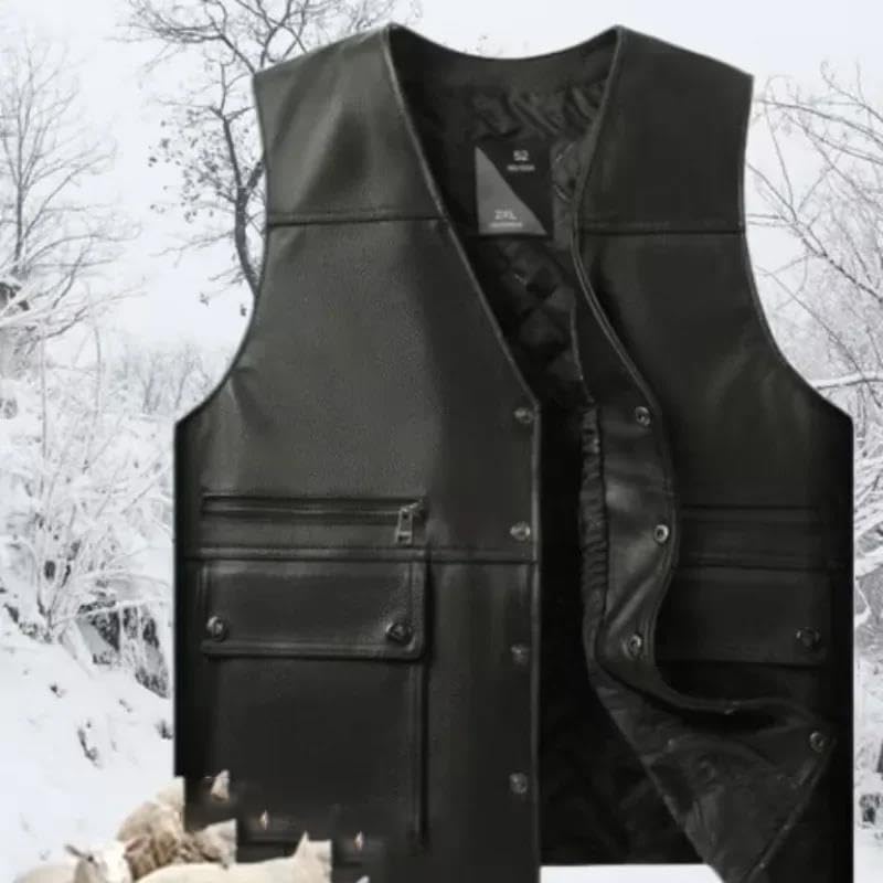 Mans Genuine Leather Motorcycle Vest Leather Biker Jacket Safety Vest2