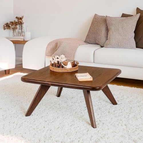 Image of Solid Sheesham Wood Squre Coffee Table for Living Room | Modern Center Table with Sturdy Triangular Legs | Wooden Tea Table for Home & Office (Squre Coffee Table, 56x56X41CM) (Asthetic)