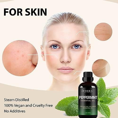 Image of Peppermint Essential Oil by Fiora Naturals - 100% Pure Peppermint Oil for Hair Growth, Skin and Scalp Acne, Diffuser, DIY soap, and Candle Making. Pure Mentha Piperita Oil