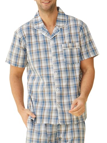 Image of Latuza Men's Button Down Pajama Top 2 Pack Cotton Sleep Shirt