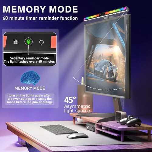 Geisofu Barra de luz para monitor de computador reativo com som RGB – Barra de luz LED para monitor