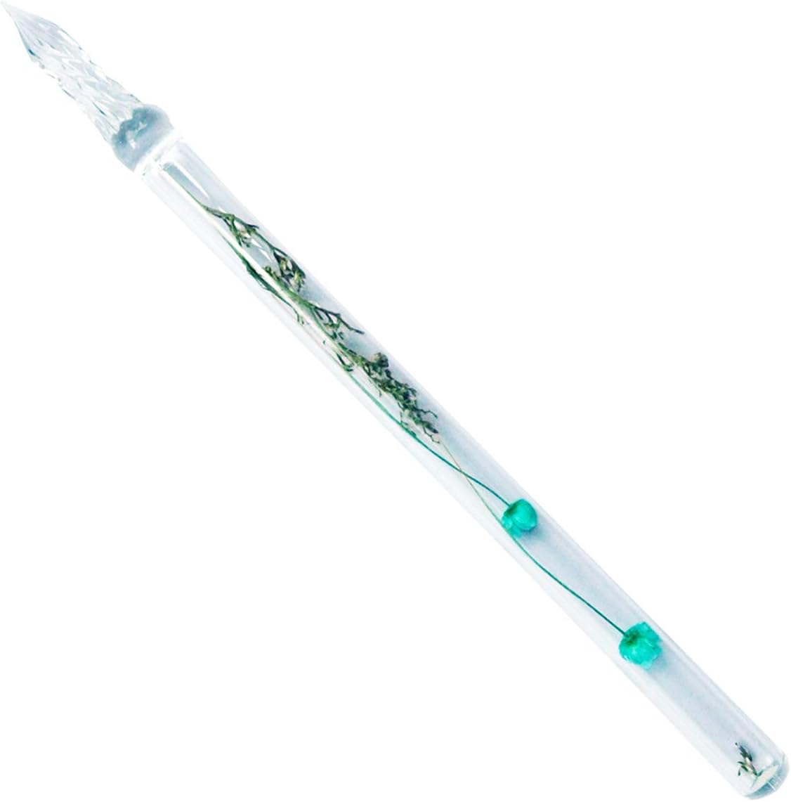 Glass Dip Pen Vintage Handmade Glass Signature Pen Writting Crystal Pen for Gift Artist Pen Quick Note Pen (Dried flower green)