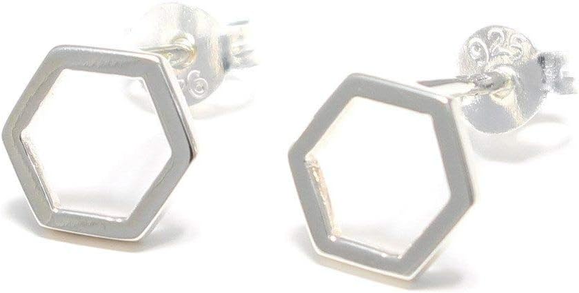 Hexagon silver stud earrings made of 925 sterling silver.