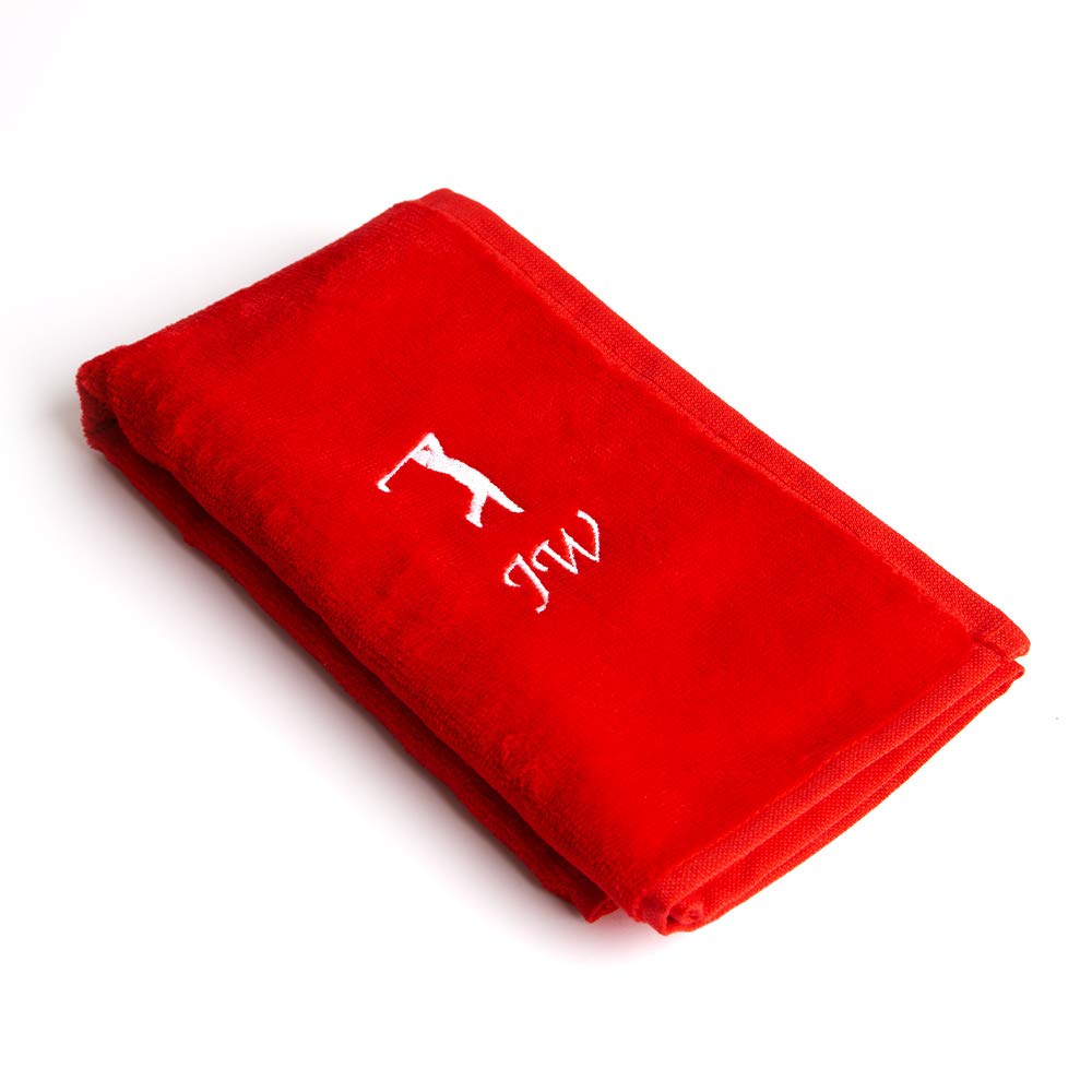 CrewGolf Personalised Golf Towel Luxury Tri Fold Velour (Any Name) Navy, Pink, Black, Red, Green (Red)