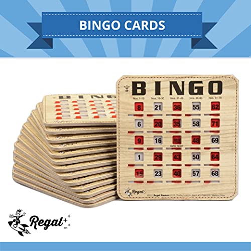 Regal Bingo Bulk Bingo Cards with Sliding Windows - Reusable Large Print Bingo Game Cards for Adults Large Group - 200 Pack, Woodgrain
