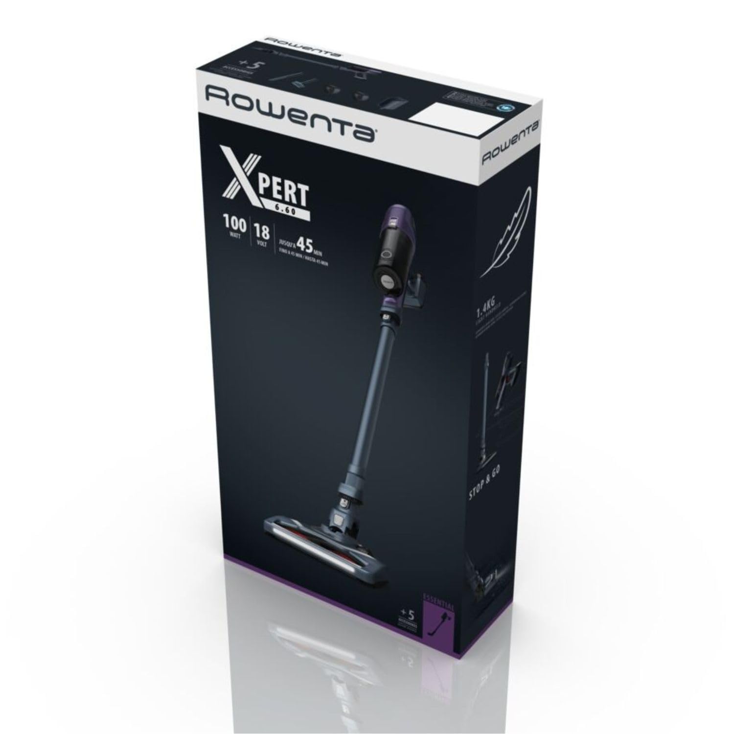 Rowenta XPert 6.60 - Aspiradora escoba versátil sin cable, con 3 funciones en 1 multiespacios, batería de litio, 2 velocidades, gatillo Boost, ligero y portatil, Lila RH6838 (Reacondicionado)