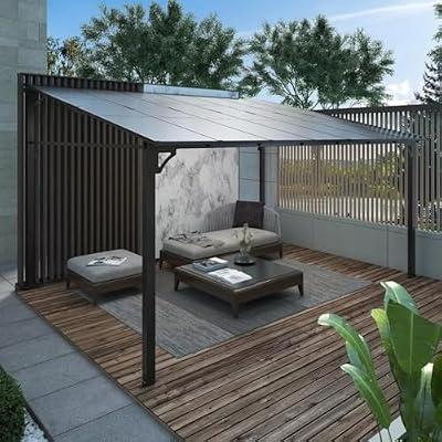 GarveeLife 12' x 14' Gazebo for Patio, Pergola with Sloped Roof, Wall Mounted Gazebo, Aluminum Frame Pergola, Outdoor Patio Awnings for Deck, Porch, Lawn, Backyard
