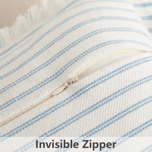 Image of ZWJD Throw Pillow Covers 12x20 Set of 2 Striped Pillow Covers with Fringe Chic Cotton Decorative Pillows Square Cushion Covers for Sofa Couch Bed Living Room Farmhouse Decor, (Light Blue)