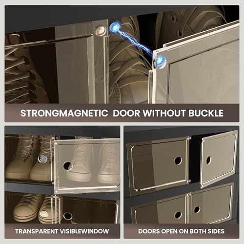 Image of Foldable Shoe Organizer Storage Box, Portable Extra Large Folding Shoe Rack for Closet, Shoe Storage Box with Magnetic Transparent Door and Wheels, 9 Layers 18 Grids