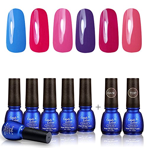 Perfect Summer Gel Nail Polish Starter Kit - Soak Off Nail Lacquers Kit with Clear Base Coat and Top Coat, 8ml Each #15