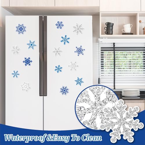 Imanes decorativos de copo de nieve azules y plateados, pack 15 miniatura 4