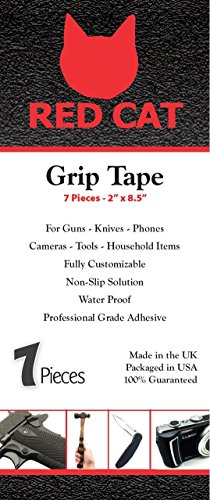Red Cat Pistol & Gun Grip Tape for Guns Knives Phones Cameras Tools Anything! 7 Pieces 8.5" x 2" Commercial Grade Adhesive. Non Slip Solution Makes Things Grippy. Black - Waterproof Brand