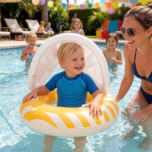 Flotador de natación de verano con asiento inflable con toldo 2