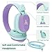 Kids Headphones for School with Mic, Riwbox CS6 Folding Stereo Headphones Over Ear Wired Headset Sharing Function with Mic and Volume Control Compatible for iPad/iPhone/PC/Kindle/Tablet (Purple&Green)