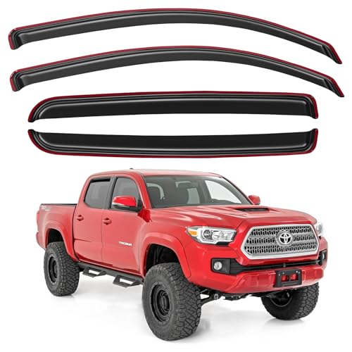 Image of in-Channel Window Visors Rain Guards for 2016-2023 Toyota Tacoma Double Cab, Window Vent Wind Deflectors Visors Shades for 16-23 Tacoma