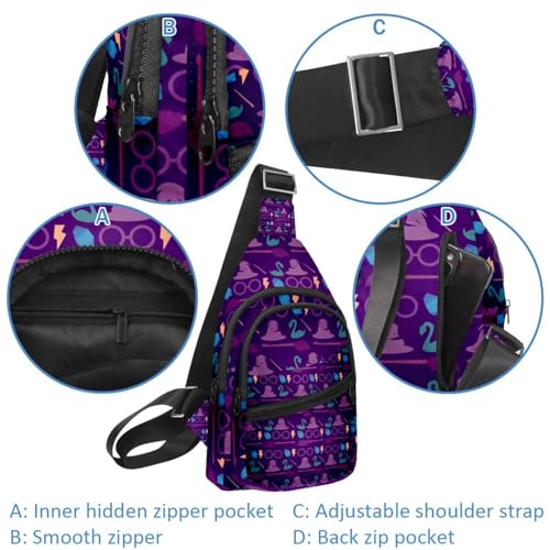 Mochila cruzada ligera y ajustable con estampado morado multicolor 4