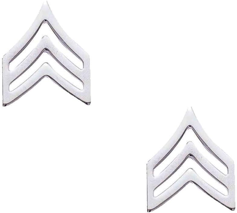 SERGEANT Police Fire EMS Army Collar Brass Pins Insignia Badge Emblem NICKEL Finish, LARGE 3/4" x 15/16" (PAIR !)