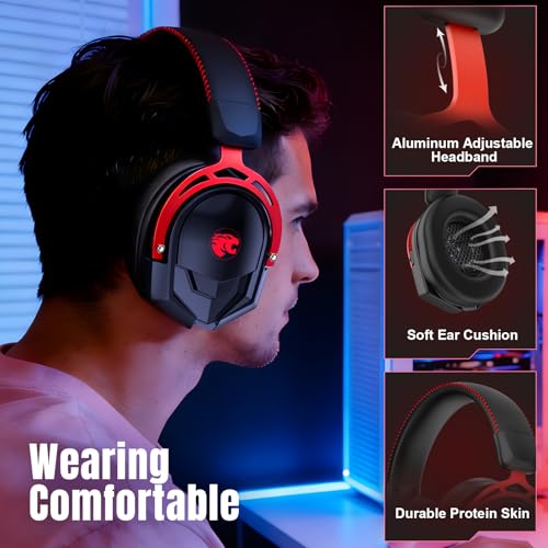 Image of K98 Gaming Headset with Mic, Wired Over Ear Headphones for PC, PS5, PS4, Xbox One, 50mm Stereo Surround Sound, Aluminum Frame, Memory Foam Ear Cushions, Noise Cancelling Mic (Black /Red)