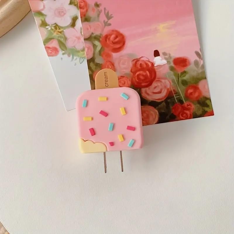 Image of Best HUB Cartoon 3D Design Protective Case Compatible with (Only Samsung Galaxy 25W) USB-C Power Adapter Charger, Cute Cartoon Type C Data Cable Case for Samsung (Pink ICE-Cream)