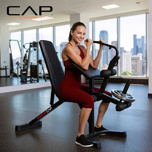 Image of CAP Adjustable Utility Weight Bench with Preacher Pad, Arm Curl Attachment, and Leg Developer for Full Body Strength Training