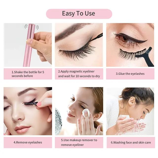 Miniatura 3 de Dreamy delights Pestañas magnéticas con delineador de ojos, kit de pestañas magnéticas de aspecto más natural 5 pares con aplicador, aspecto 3D,