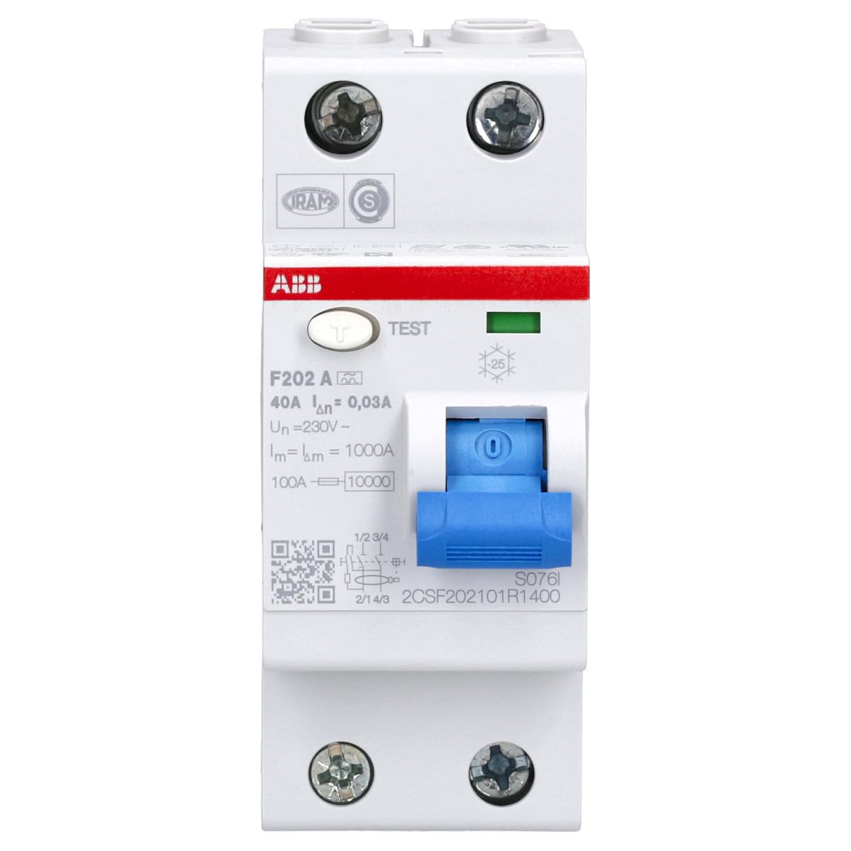ABB RCD - Interruttore differenziale salvavita, bipolare, da 40 A, corrente differenziale 0,03 A