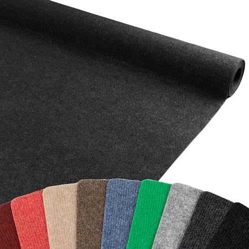 Primaflor Messeteppich Rips Malta | Anthrazit | 200x200 cm | BFL-S1 | gerippter Eventteppich | Rips Nadelfilz für Messe, Hochzeit & Event | 2,5 mm | leicht zuschneidbar