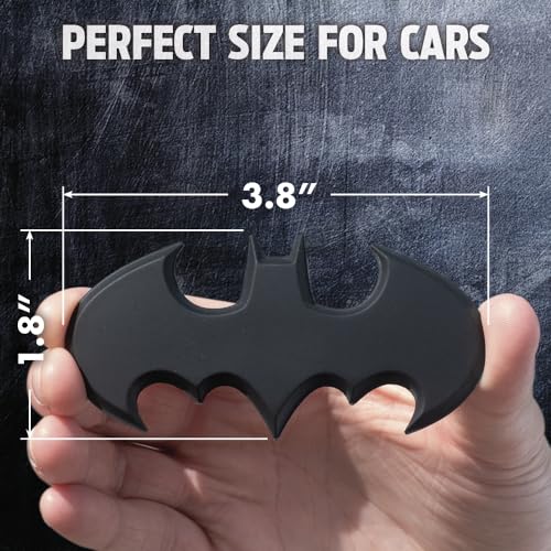 Image of Fan Emblems Batman Car Emblem - 1989 Batwing Batarang Symbol 3D Auto Badge - Color: Matte Black - Size: 3.8 x 1.8 x 0.2 inches - Officially Licensed DC Car Accessories
