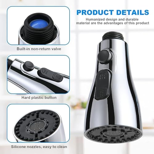 Image of KESI Kitchen Faucet Head Replacement, Kitchen Sink Faucet Parts, Pull Down Faucet Sprayer Head Nozzle, Stream Spray and Pause Mode Can Rotate 360with 3 Modes(Faucet with Nozzle)