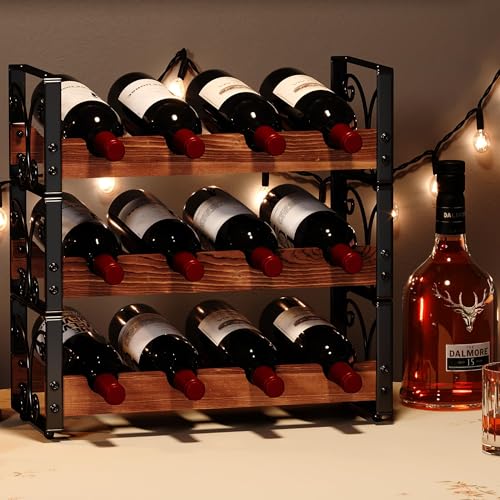 X-cosrack Wine Rack Countertop, 3-Tier 12 Bottles Small Wine Rack Stackable for Inside Cabinet,...