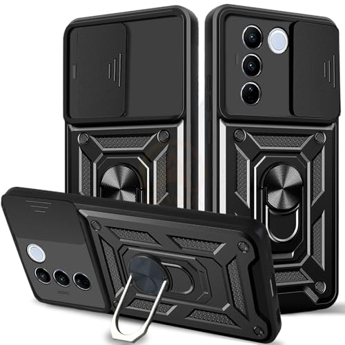 Image of Armor Bumper Back Cover Case for Vivo V27 / V27 Pro 5G | Rotating Camera Cover, Ring Holder & Kickstand | Heavy Duty & 360 Degree Protection Vivo V27 / V27 Pro 5G Back Cover (Black)
