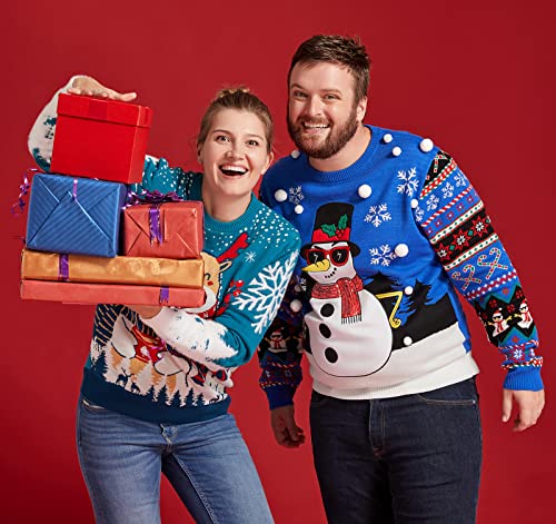 Mens Ugly Christmas Sweater, Women 3D Xmas Holiday Pullover Festive Party | Funny Novelty Knitwear, Adult Couples Family Outfit, Creative Design With Tinsel, Classic Pattern With Santa Elf Reindeer 5 Mens Ugly Christmas Sweater, Women 3D Xmas Holiday Pullover Festive Party