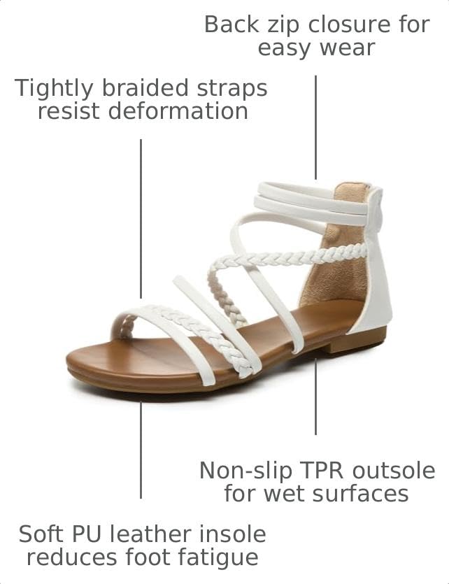 Image of youngshow Women's Braided Strappy Sandals - Open Toe Dressy Gladiator Flat Sandals with Back Zipper, Casual Summer Beach Shoes
