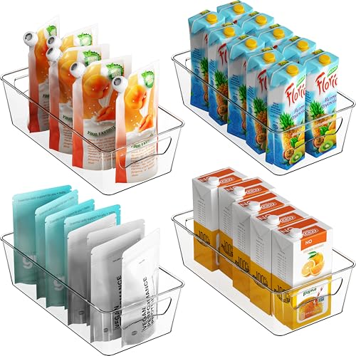 Simple Houseware 4 Pack Clear Fridge Storage Bins Organizer (12″x6.2″x3.4″) | for Cabinet / Pantry / Refrigerator / Freezer / Kitchen