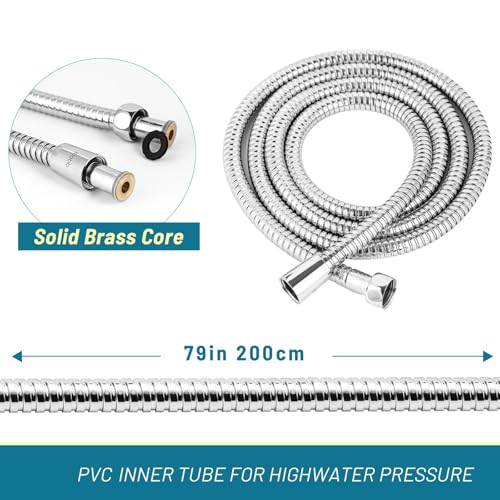 Image of Klabb Shower Hose, 79 Inches Extra Long Chrome Handheld Shower Head Hose With Brass insert and nut