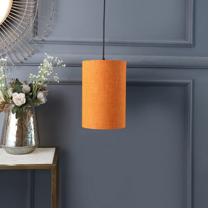 Image of Orange Texture Color, Classic Pendant Cylinder Lamp Shade, Decorative Light Lamp, Hanging Spotlight with Fixture, 40Watts, Black Canopy -: Pack of 1 (6 * 10 Inches)