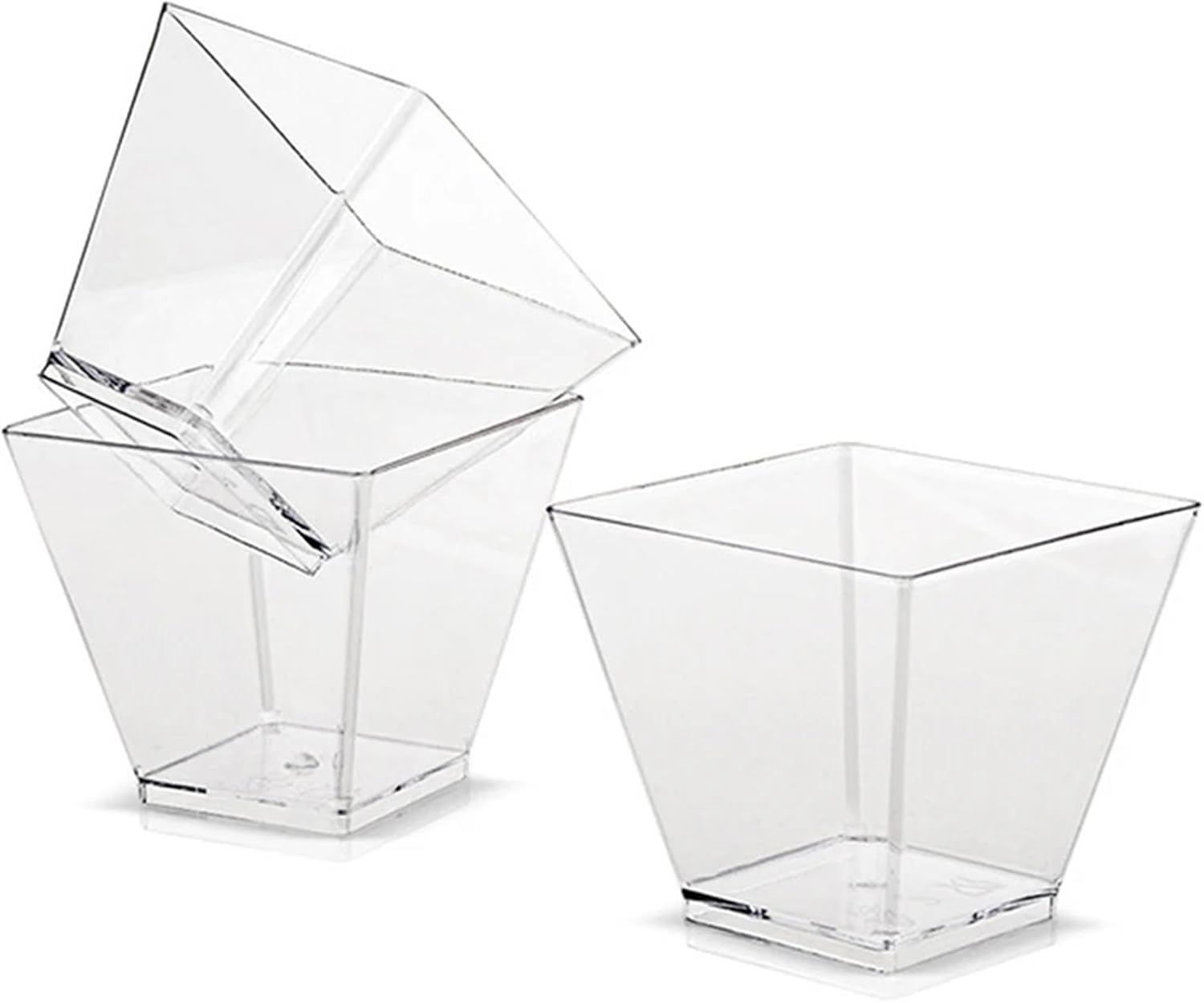 Plastic Martini Glass 100pcs Clear Disposable Mousse Cups - Ladder Square, for Pudding & Desserts