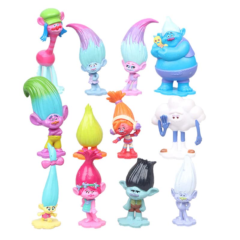 12 Pack Troll Toys, 1.6"-2.8" Mini Troll Action Figure Toys Dolls for Birthday Party Gift