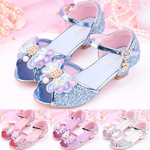 Girls Glitter Sandals Low Heels Shiny Dress Shoes with Bow Part𝐲 Wedding Flower Girl Shoe Toddler Kids Water Shoes4