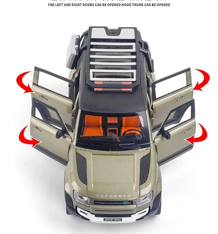 Image of 1:24 Land Rover Defender Alloy Diecast Model Car, Pull Back Vehicle with Openable Doors, Sound & Light Effects, Toy for Kids, for Car Enthusiasts and Collectors. (Green)