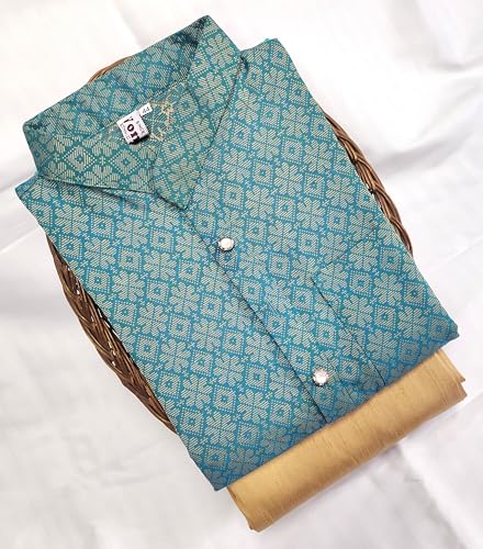 Image of Men Regular Full Sleeve Silk Cotton Kurta with Golden Pajama Set