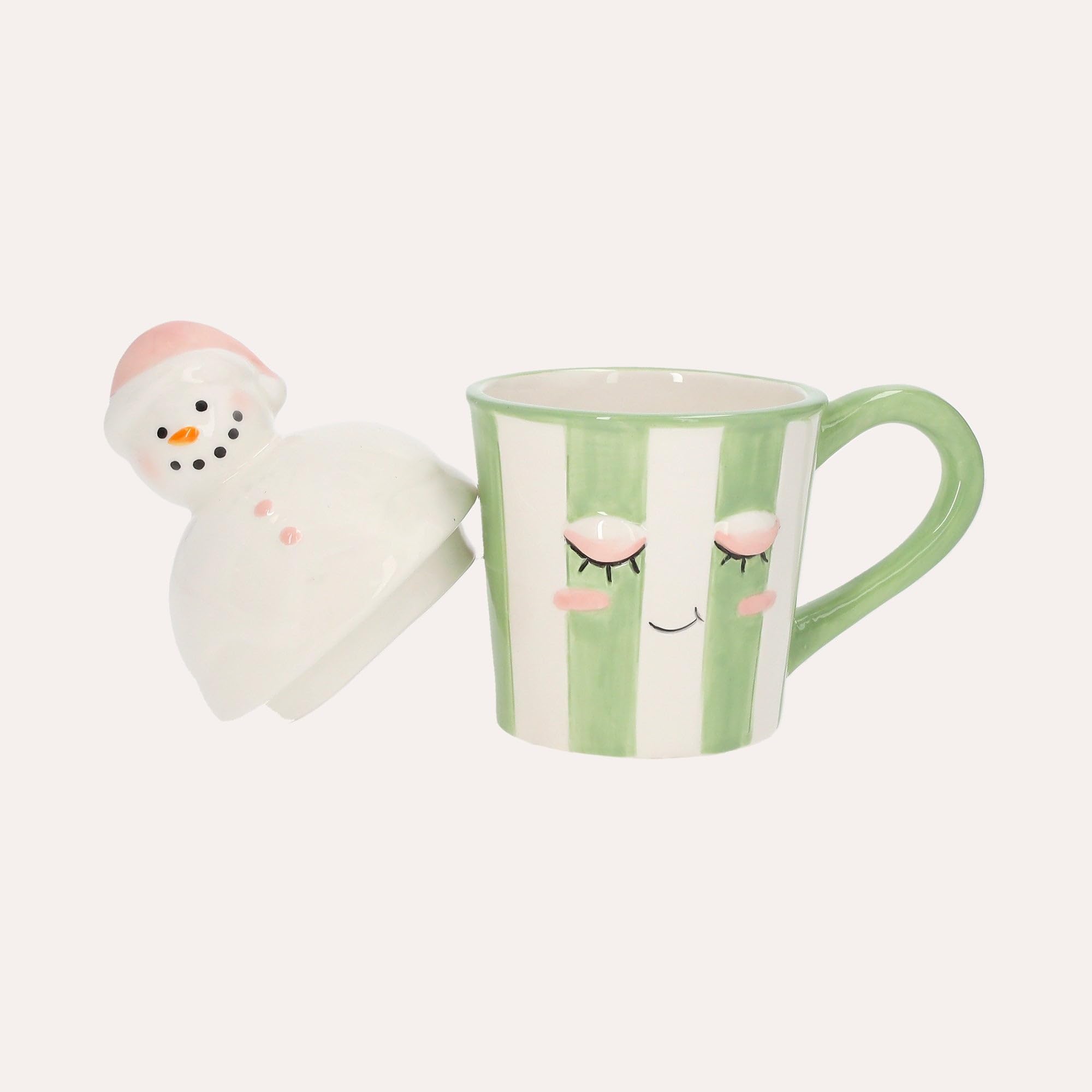 Keyhomestore | Zestaw 2 kubków ceramicznych z pokrywką | Śniadanie lub herbata, elegancka dekoracja stołu i prezent do domu - wyprodukowano we Włoszech