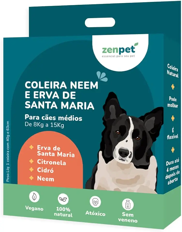 Coleira Neem e Erva de Santa Maria para Cães Médios Zenpet