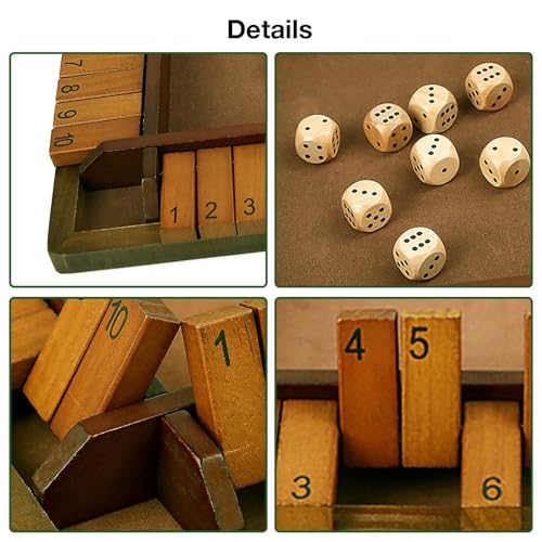 Jeu de Dés Shut The Box Premium en Bois Massif à 4 Côtés - 5