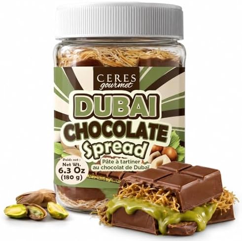 Dubai Chocolate Spread – 6.35 oz Jar with Pistachio, Kataifi & Gourmet Dubai Chocolate Filling for Pancakes, Breakfast, Snacks, and Desserts