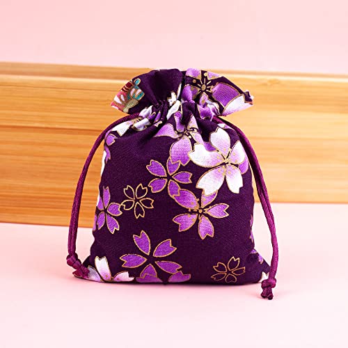 6 bolsas de tela moradas con cordón 11cm x 14cm miniatura 1