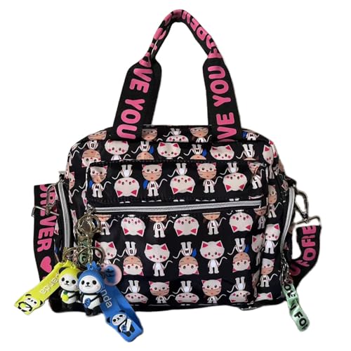 Sac à main pour femme en nylon noir multifonctionnel avec plusieurs poches