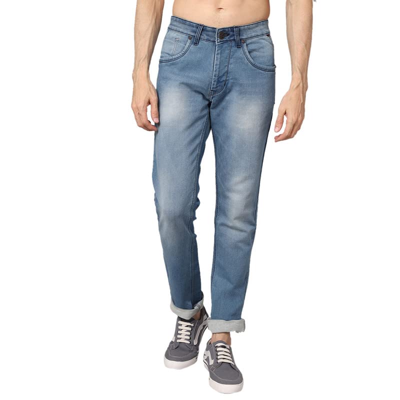 Image of Cantabil Men Blue Cotton Regular Fit Casual Jeans (P CTDUN1162 MEDIUMMERCERISED)